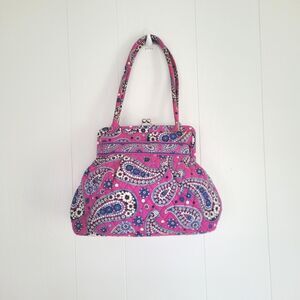 Vera Bradley Boysenberry Large Kisslock Tote Shoulder Bag Cotton Paisley Purse